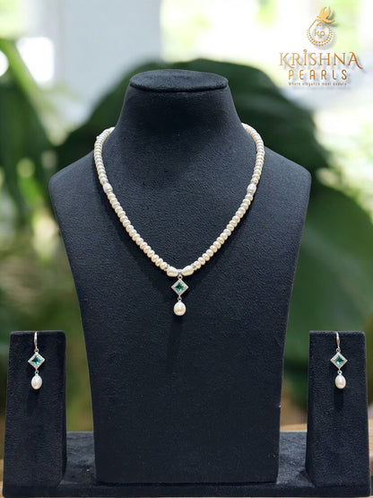 Beautiful BlueQuartz Studded Pearls Combo Set ( Single Line Pendent Set With Finger Ring )