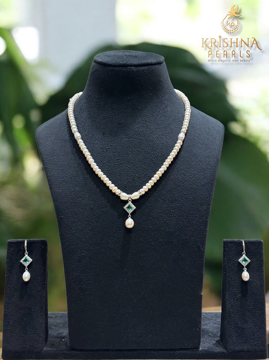 Beautiful BlueQuartz Studded Pearls Combo Set ( Single Line Pendent Set With Finger Ring )