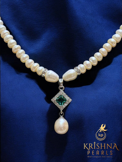 Beautiful BlueQuartz Studded Pearls Combo Set ( Single Line Pendent Set With Finger Ring )