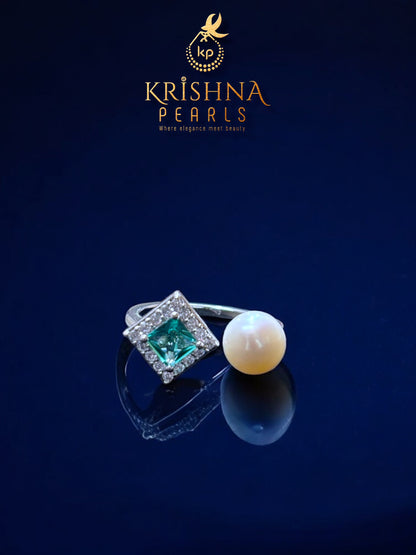 Beautiful BlueQuartz Studded Pearls Combo Set ( Single Line Pendent Set With Finger Ring )