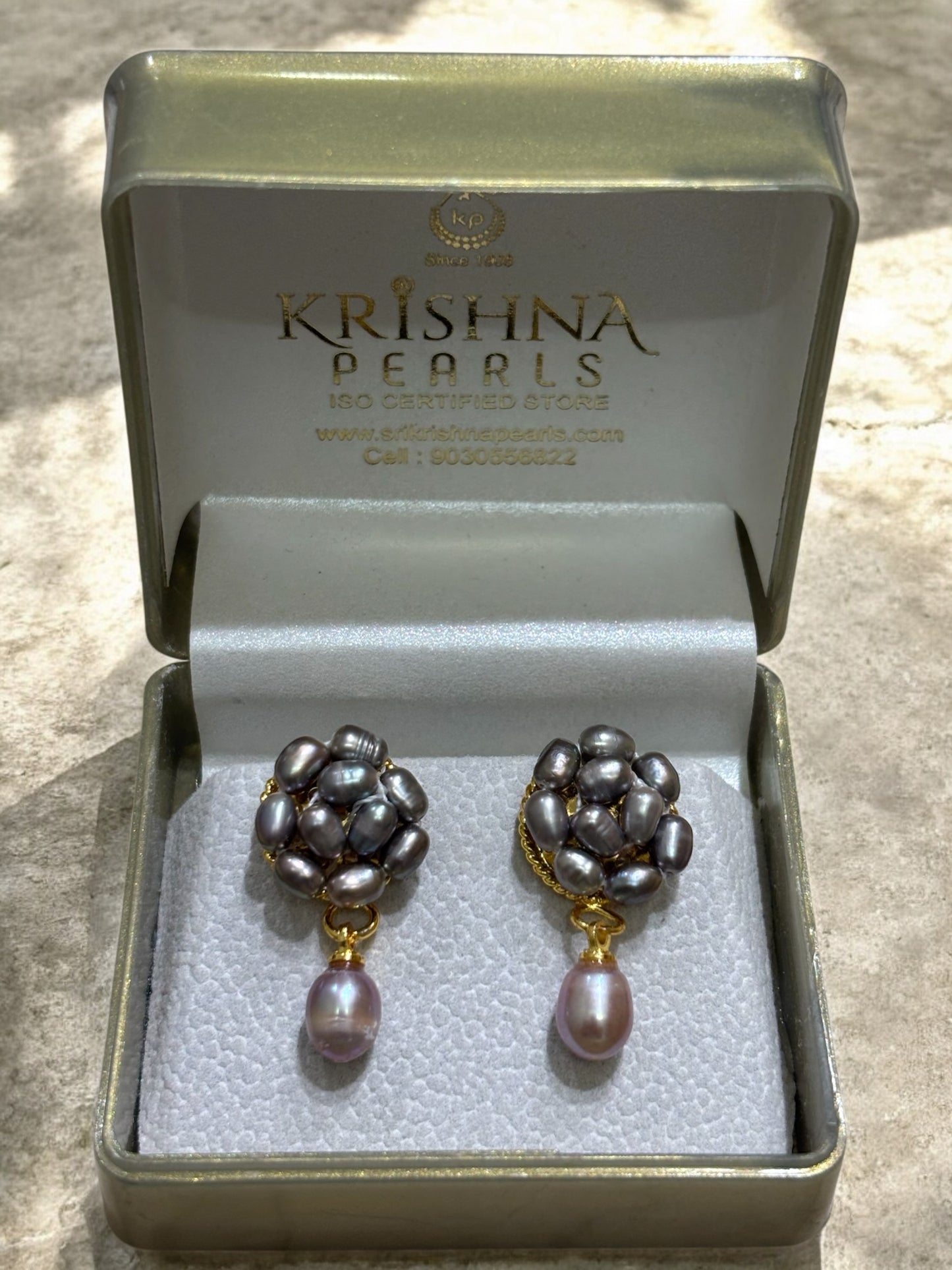 Lavender Shade Rice Pearls With Pearl Droplet Hangings
