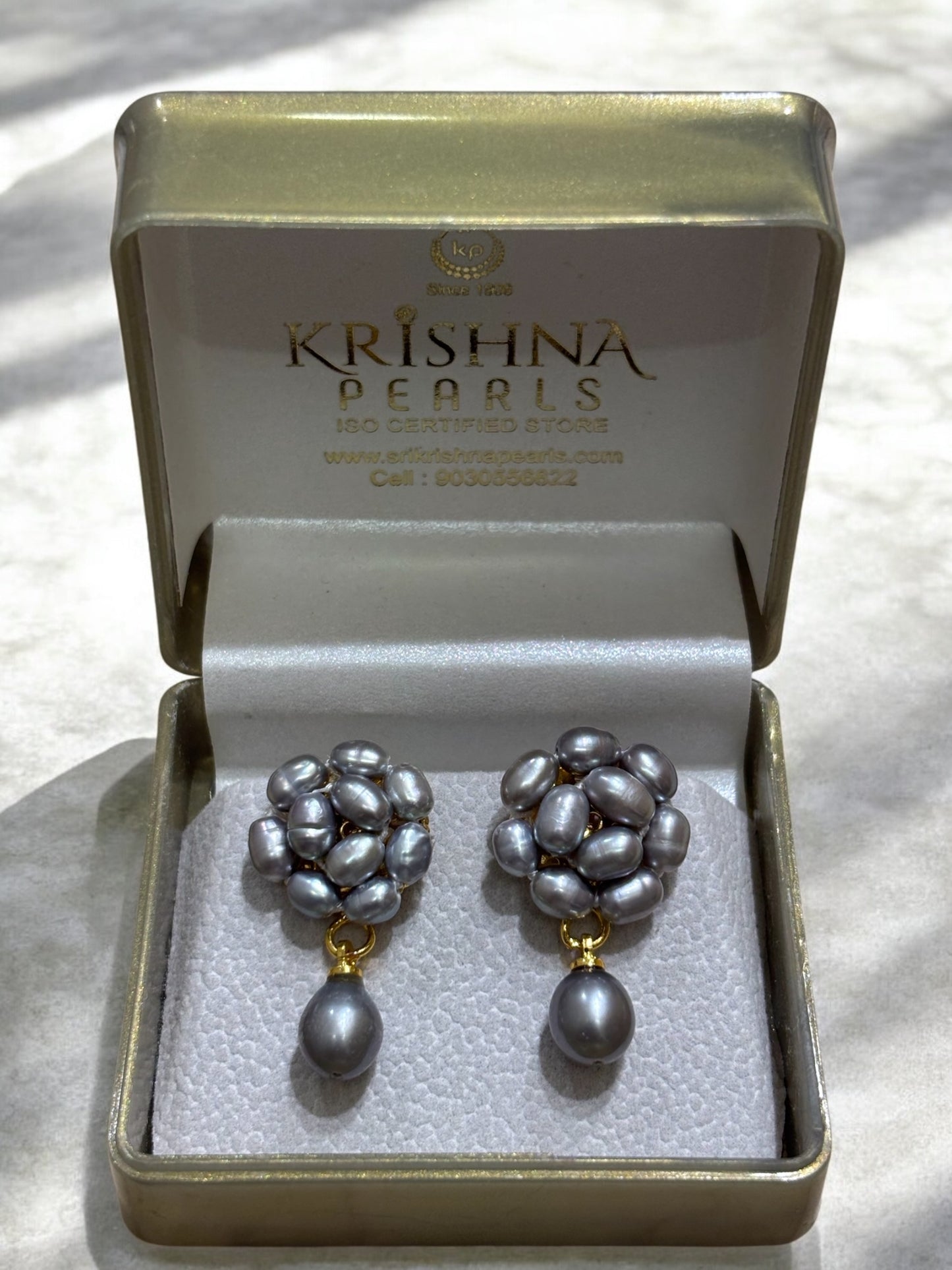 Adorable Grey Rice Pearls With Pearl Droplet Hangings