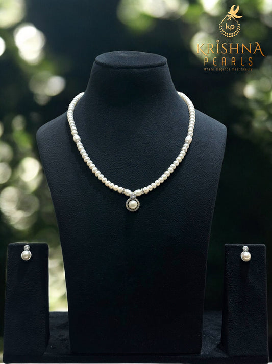 Designer Pearl & Diamond Studded Pearls Combo Set ( Single Line Pendent Set With Finger Ring )
