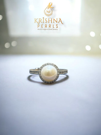Designer Pearl & Diamond Studded Pearls Combo Set ( Single Line Pendent Set With Finger Ring )