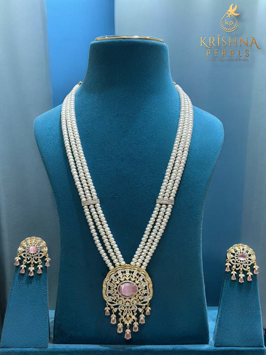 Rose Quartz Grandeur Long Three Layers Pearls Rani Haar