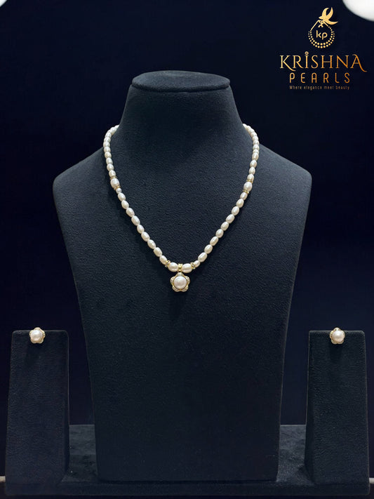 Beautiful Flower Pearl Studded Pearls Combo Set ( Single Line Pendent Set With Finger Ring )