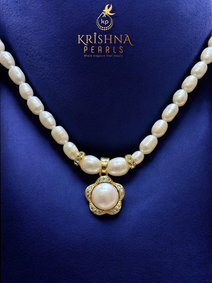 Beautiful Flower Pearl Studded Pearls Combo Set ( Single Line Pendent Set With Finger Ring )