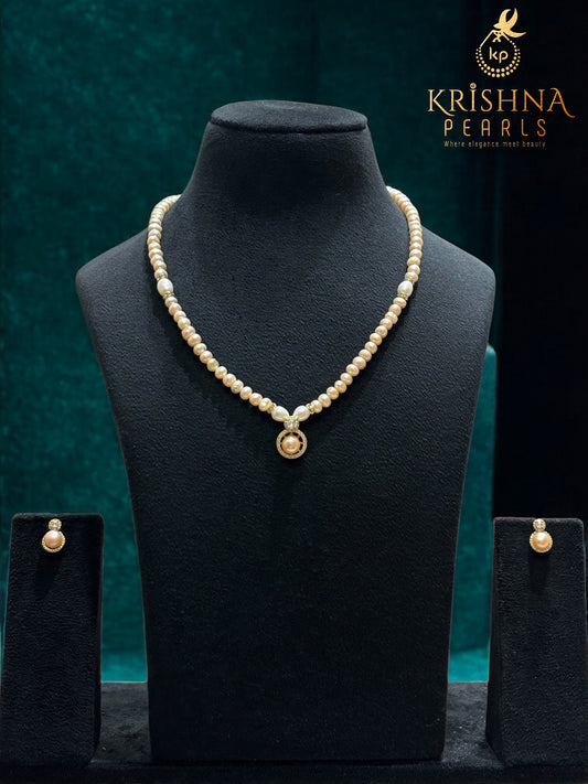Pink Pearl Studded Pearls Combo Set ( Single Line Pendent Set With Finger Ring )
