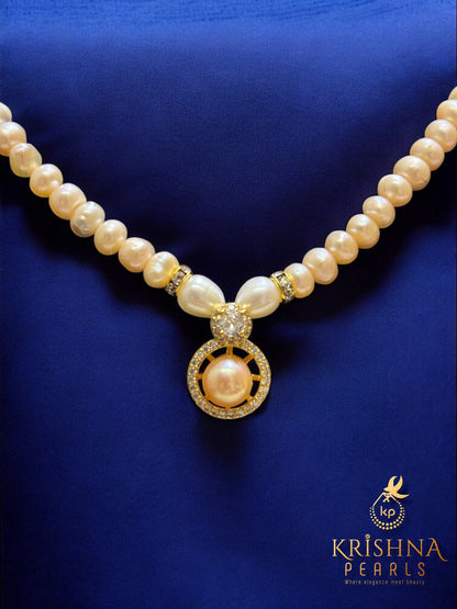 Pink Pearl Studded Pearls Combo Set ( Single Line Pendent Set With Finger Ring )