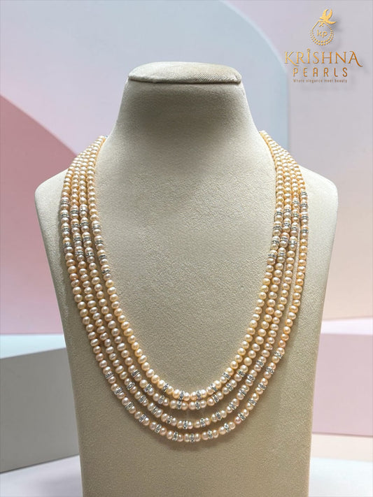 Classy Four Layers Pink Pearls Necklace Set