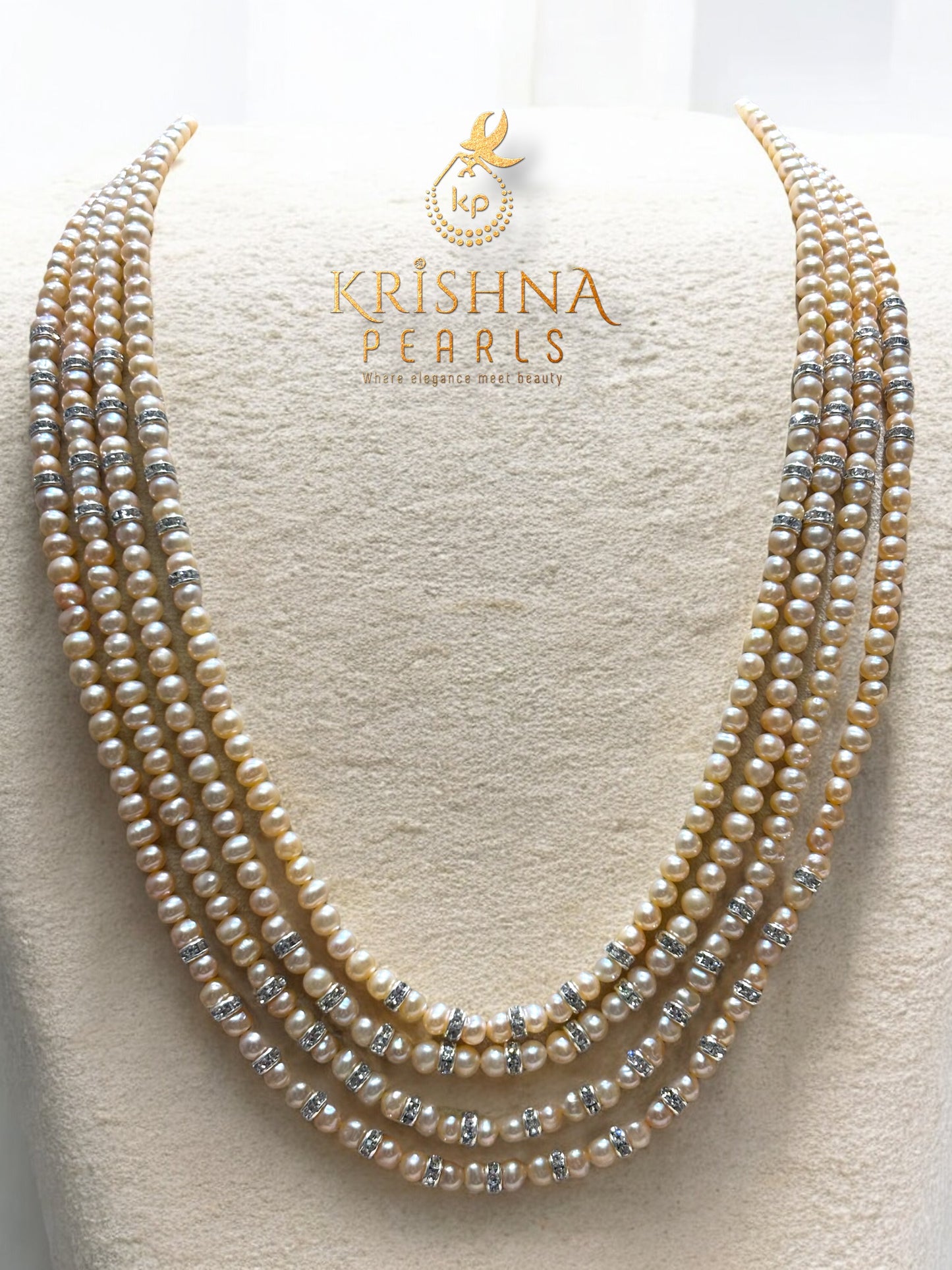 Classy Four Layers Pink Pearls Necklace Set
