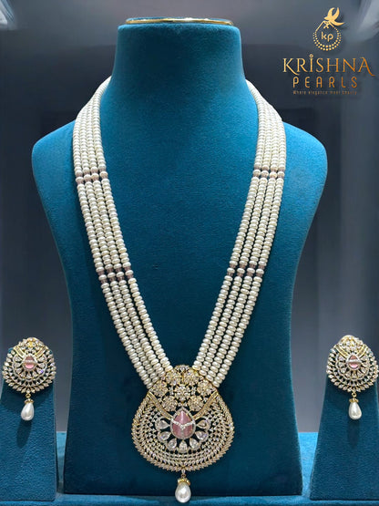 Exclusive Rani Haar made with Rose Quartz Stone Pendant and Fresh Water Natural Pearls