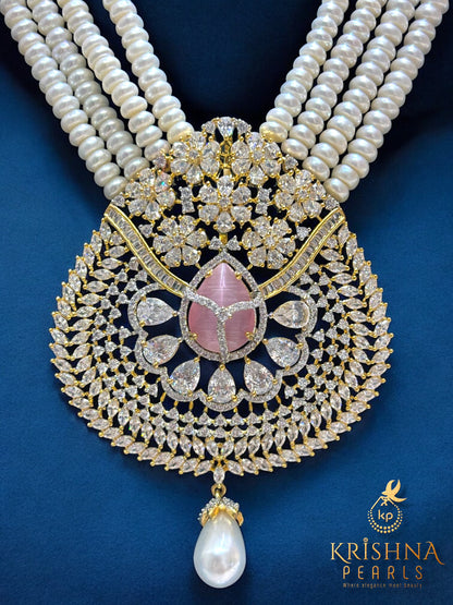 Exclusive Rani Haar made with Rose Quartz Stone Pendant and Fresh Water Natural Pearls