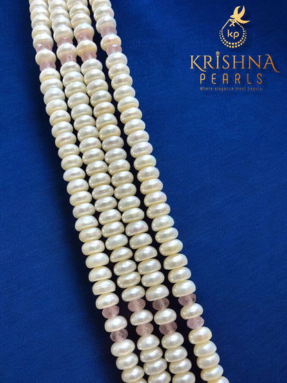 Exclusive Rani Haar made with Rose Quartz Stone Pendant and Fresh Water Natural Pearls