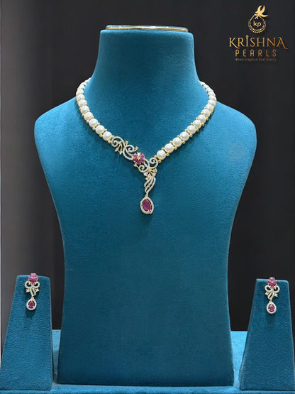 Button Pearl & Ruby Necklace Set