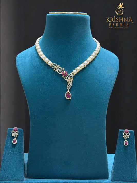 Button Pearl & Ruby Necklace Set