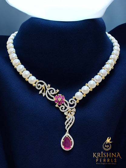 Button Pearl & Ruby Necklace Set