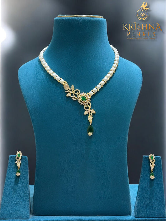 Elegant Button Pearl Studded Necklace Set