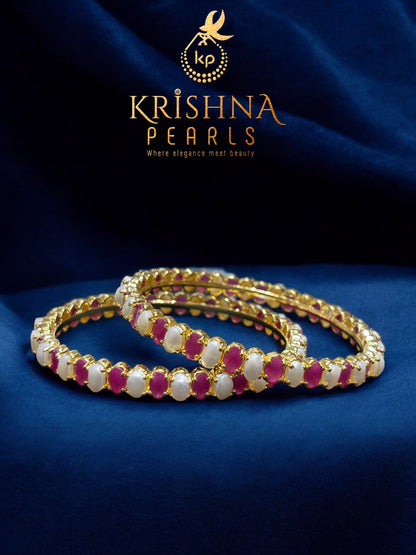 Beautiful Pearls & Rubies Studded Bangles