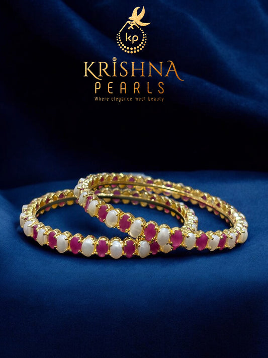 Beautiful Pearls & Rubies Studded Bangles