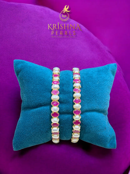 Beautiful Pearls & Rubies Studded Bangles