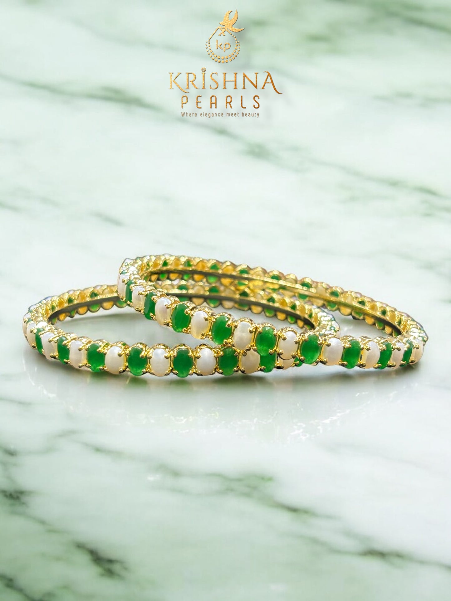 Beautiful Pearls & Emeralds Studded Bangles