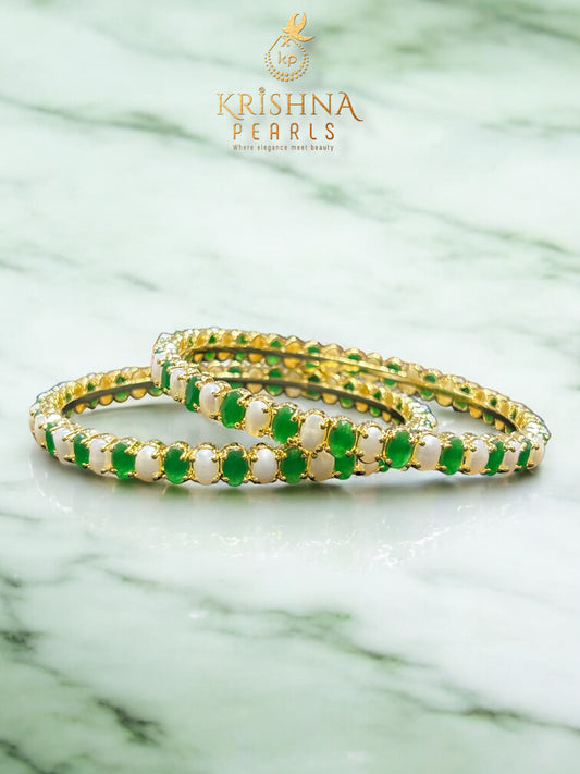 Beautiful Pearls & Emeralds Studded Bangles