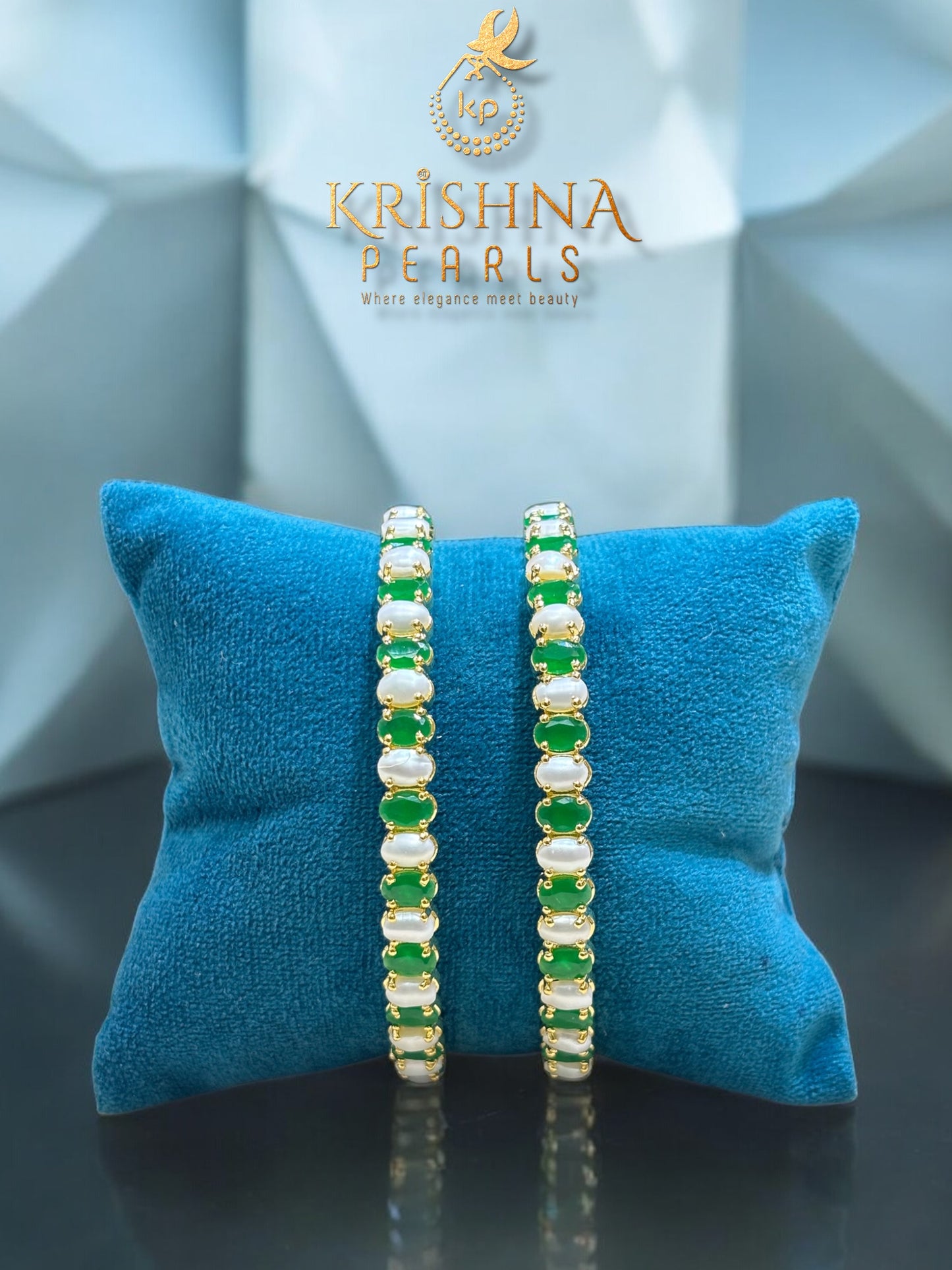 Beautiful Pearls & Emeralds Studded Bangles
