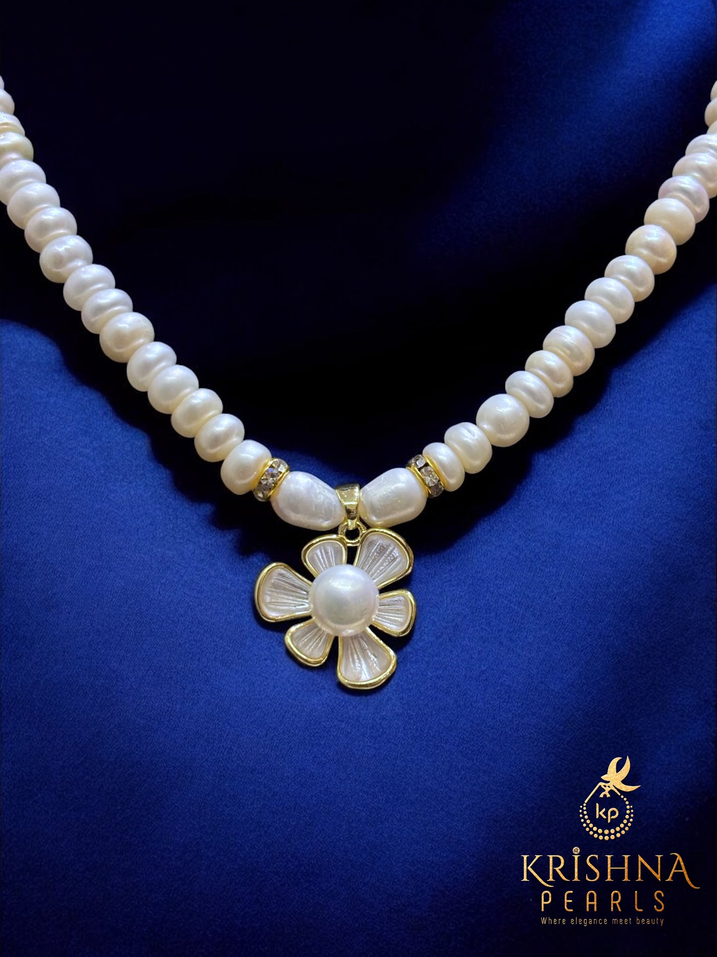 Beautiful Floral White Pearl Studded Pearls Combo Set ( Single Line Pendent Set With Finger Ring )