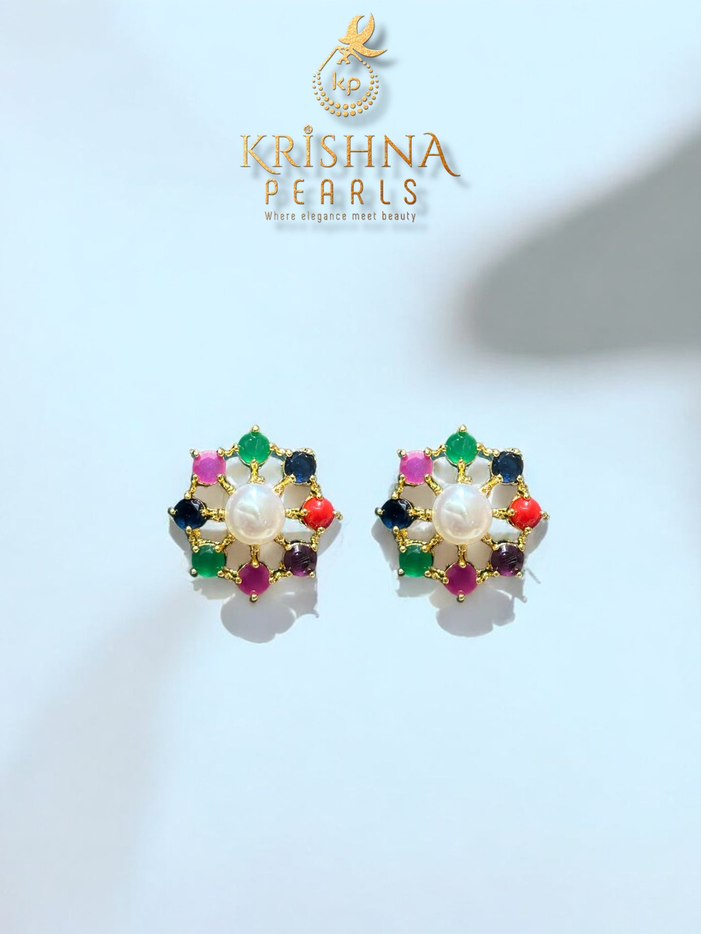 Beautiful Navratna Studded Pendent With Pearls Necklace Set