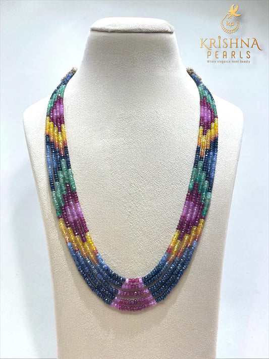 Beautiful 5 Layers Multi Sapphire (Ruby,Emeralds,Blue & Yellow Sapphires) Necklace