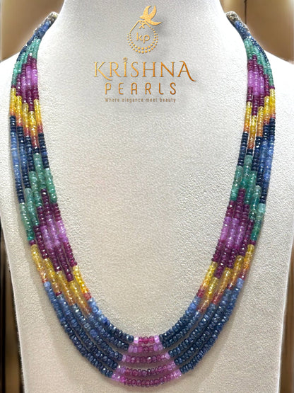 Beautiful 5 Layers Multi Sapphire (Ruby,Emeralds,Blue & Yellow Sapphires) Necklace