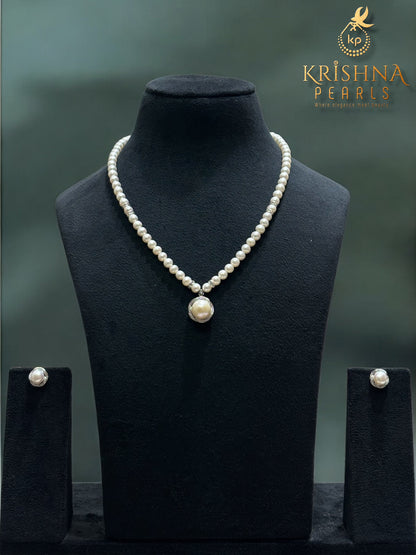 Shimmering Halo Pearl Pendant & Studs Set in 92.5 Silver