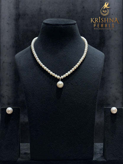 92.5 Silver Big Pearl Studded Necklace Set