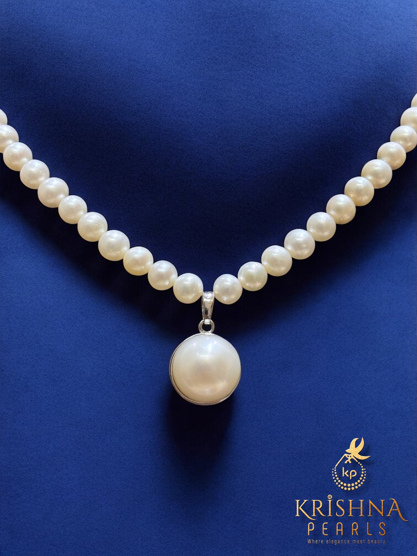 92.5 Silver Big Pearl Studded Necklace Set
