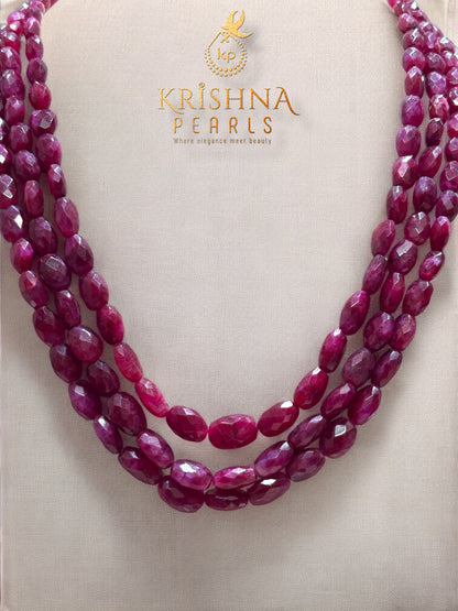 Classic Triple-Strand Ruby Beads Necklace