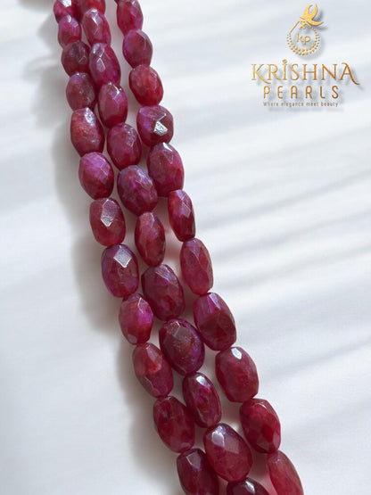 Classic Triple-Strand Ruby Beads Necklace