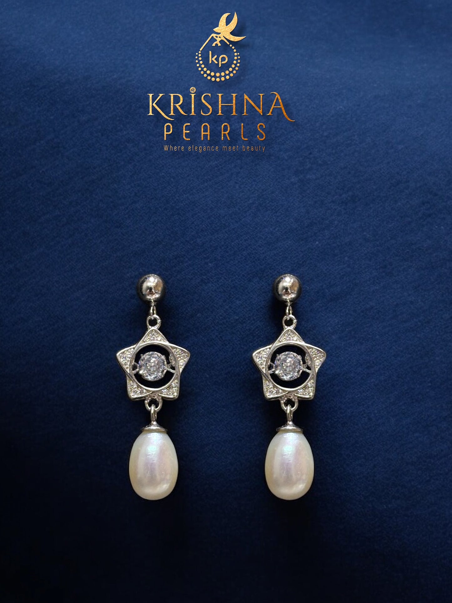 92.5 Silver Beautiful Star Shape Pearl Earings