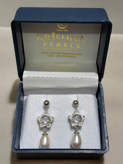 92.5 Silver Beautiful Star Shape Pearl Earings