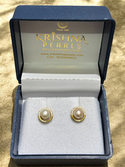 92.5 Pure Silver Adorable Pearl & Cz Studded Earrings