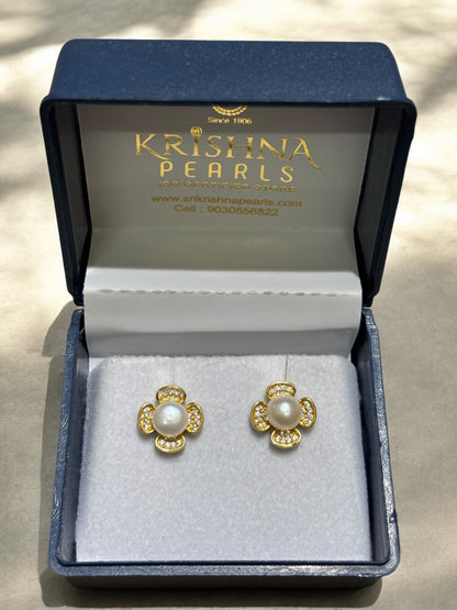 92.5 Purity Silver Floral Pearl Studded Earrings