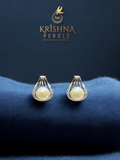 92.5 Pure Silver Celestial Cage Pearl Studded Earrings