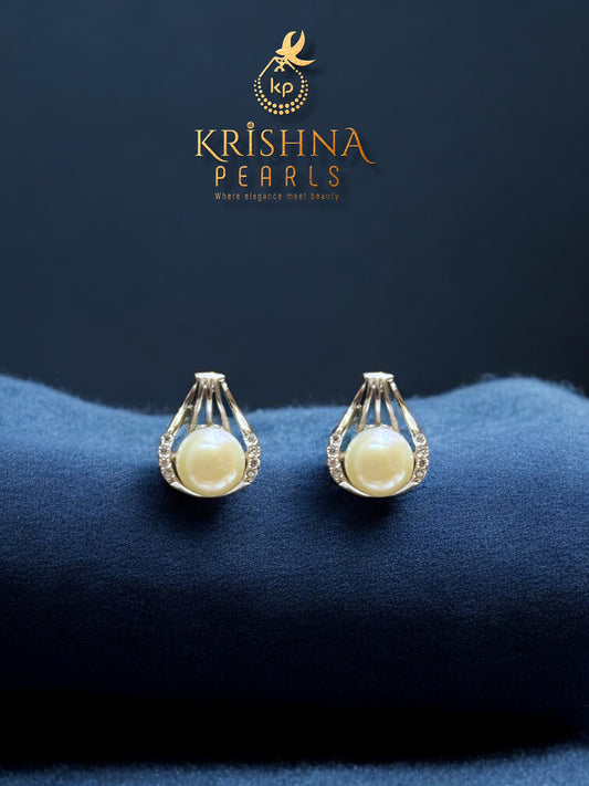 92.5 Pure Silver Celestial Cage Pearl Studded Earrings