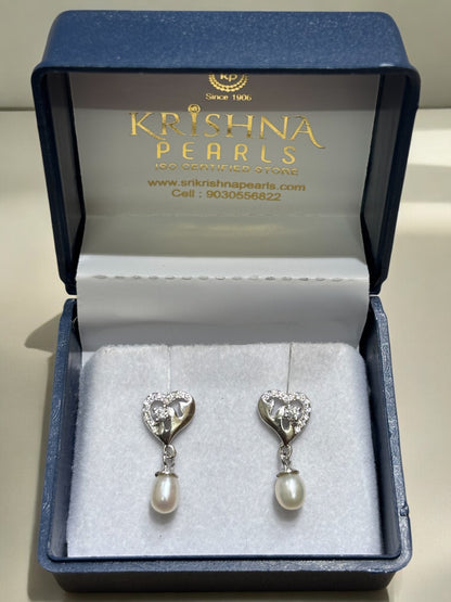 92.5 Pure Silver Cute Heart Pearl Hangings
