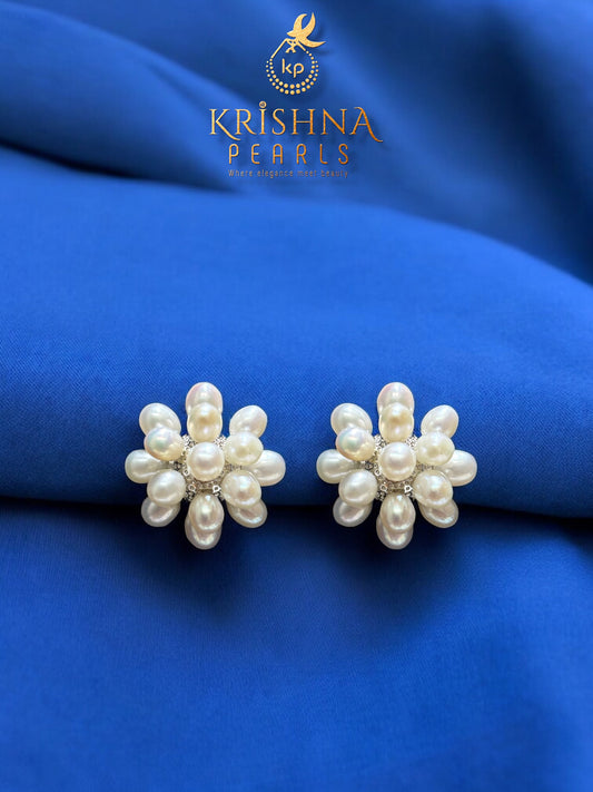 Adorable White Pearls Cluster Studs