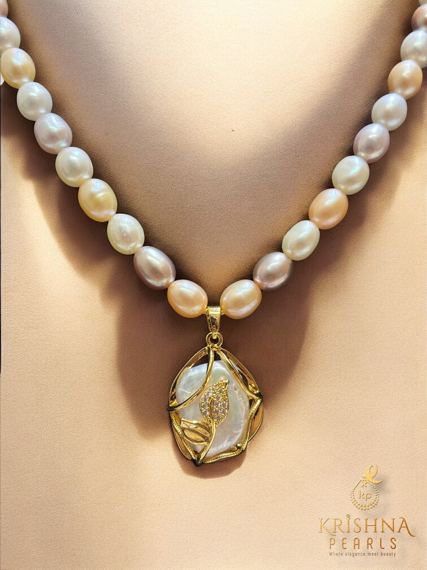 Baroque Pearl Pendent With MultiColour Pearls with Adjustable Finger Ring