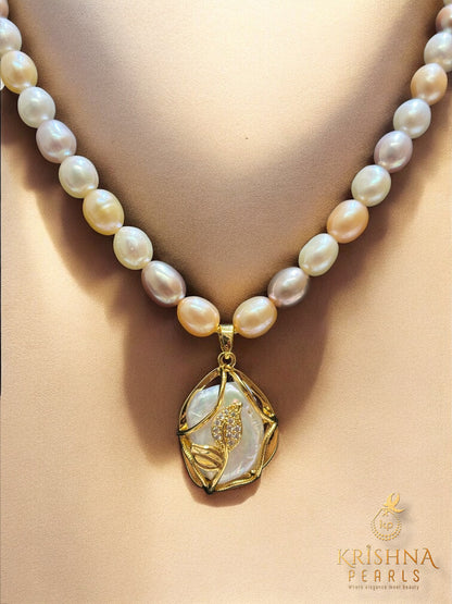 Baroque Pearl Pendent With MultiColour Pearls with Adjustable Finger Ring