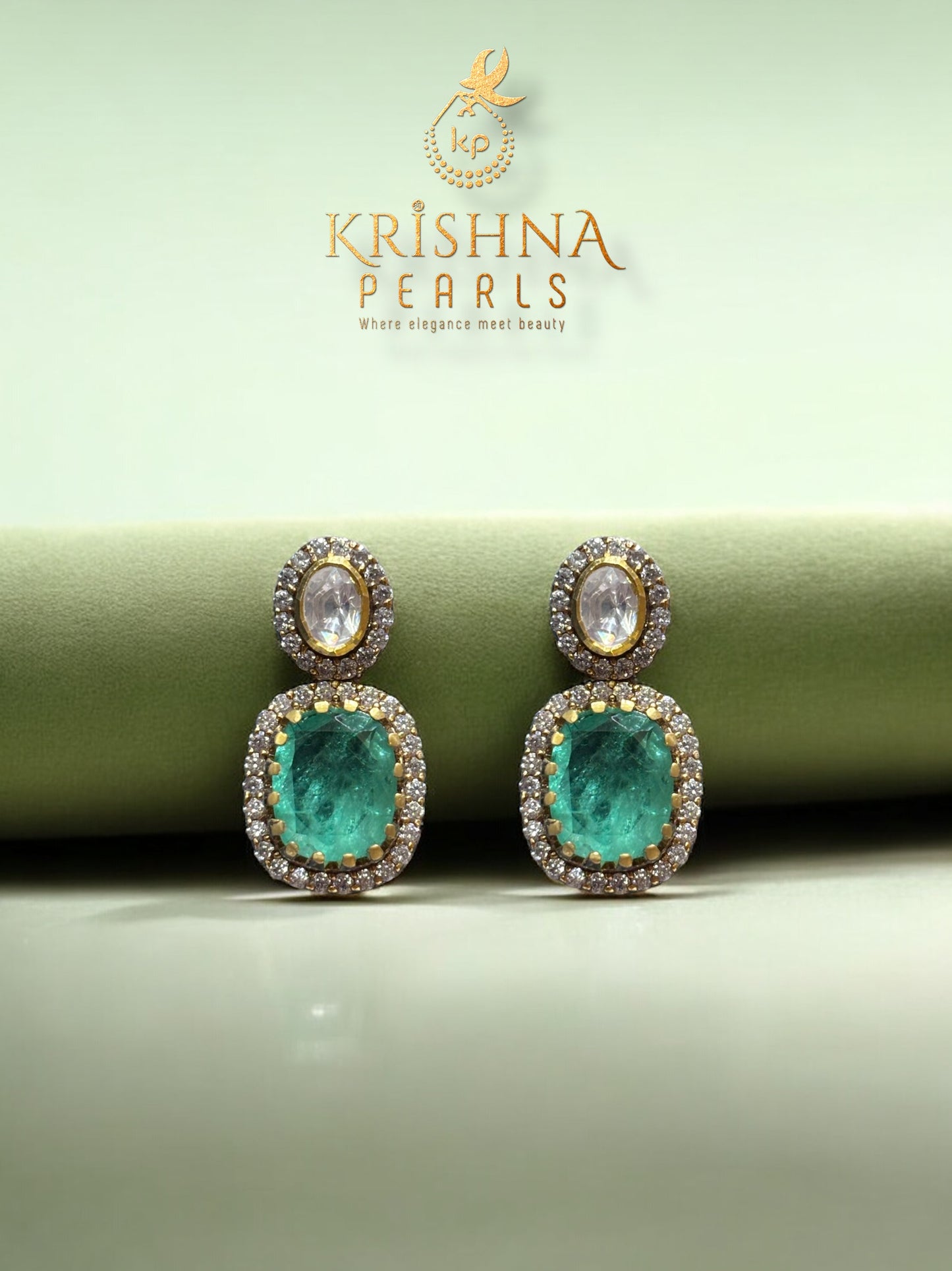 Krishna Pearls Emerald Radiance Moissanite 92.5 Silver Necklace Set