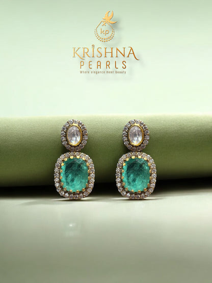 Krishna Pearls Emerald Radiance Moissanite 92.5 Silver Necklace Set