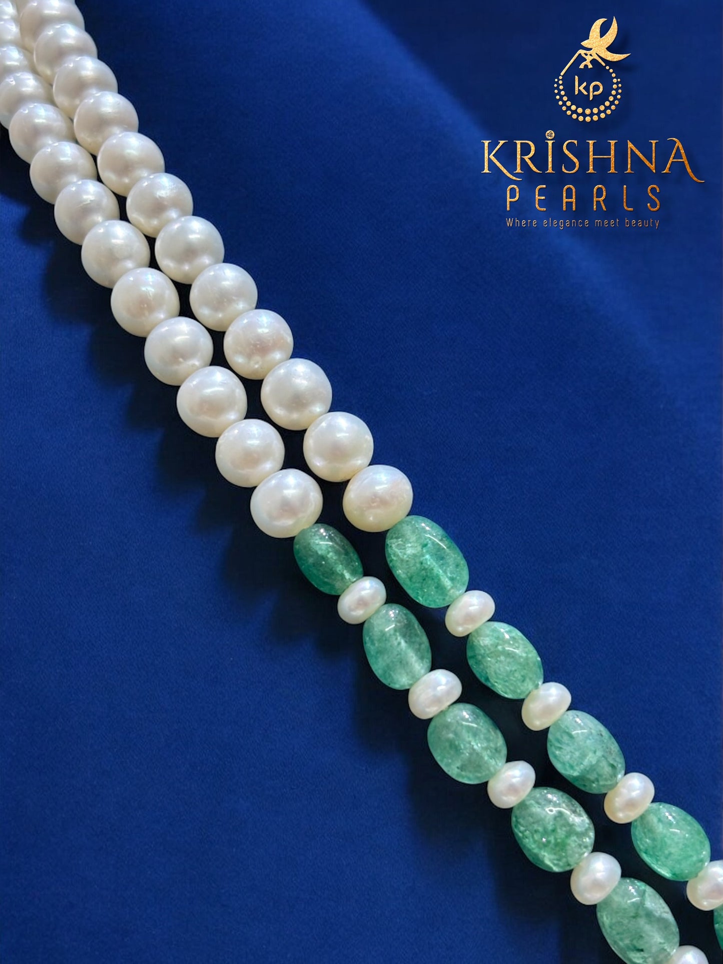Krishna Pearls Emerald Radiance Moissanite 92.5 Silver Necklace Set